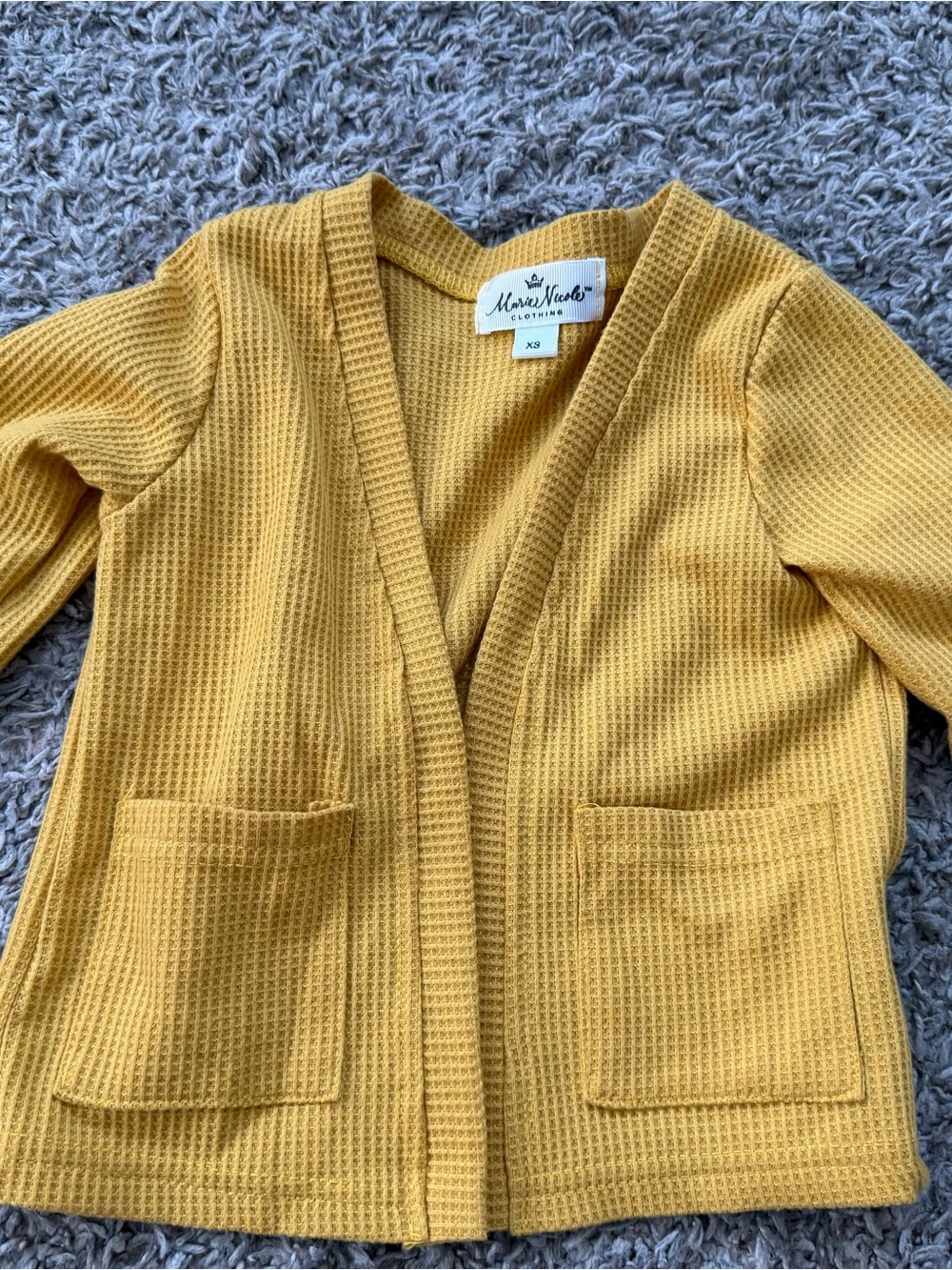 Kids' Mustard Yellow Waffle Knit Cardigan